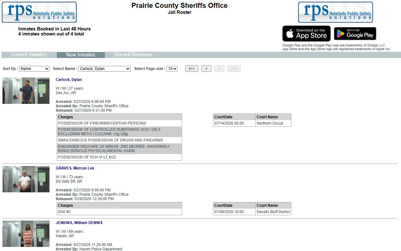 Prairie County inmate records new bookings page for last 48 hours